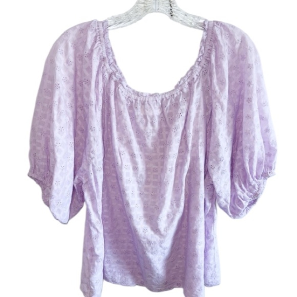 Velvet by Graham & Spencer Puff Slv Lavender Cottagecore Eyelet Blouse Sz Large - Picture 4 of 9
